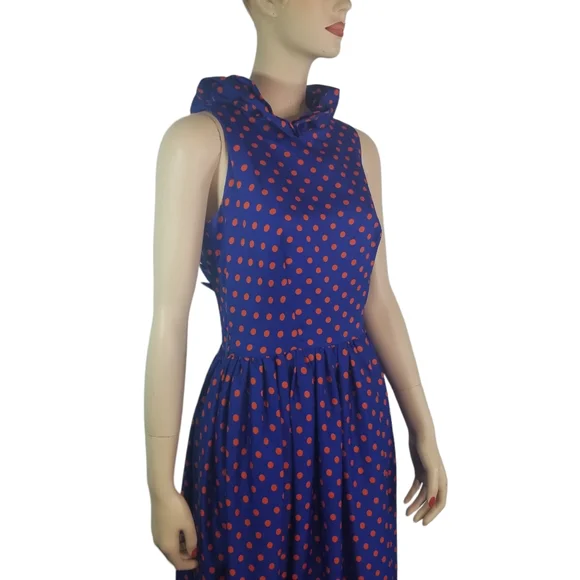 Vtg 70s Julie Miller polka dot cut out back ruffle maxi dress - Picture 3 of 10